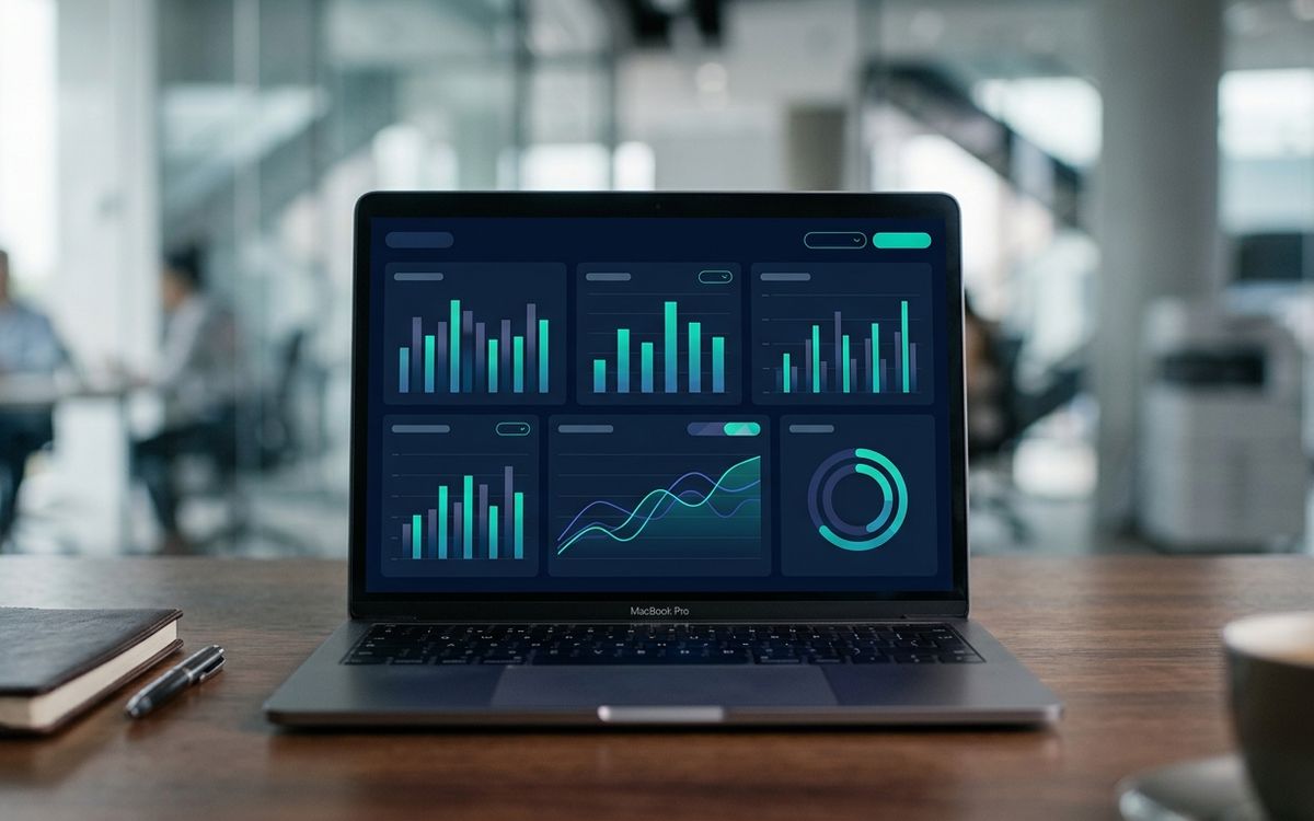 A clean reporting dashboard on a laptop screen