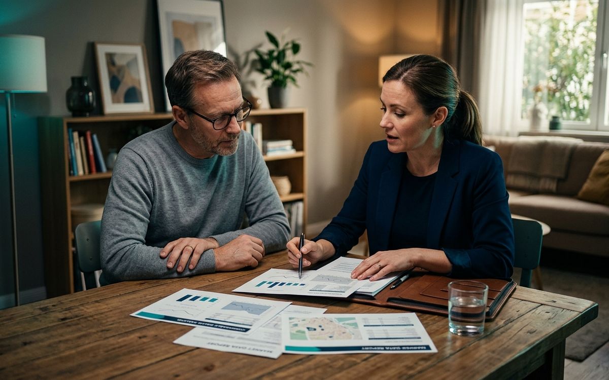 A local listing expert reviewing comparable sales with a homeowner at a table